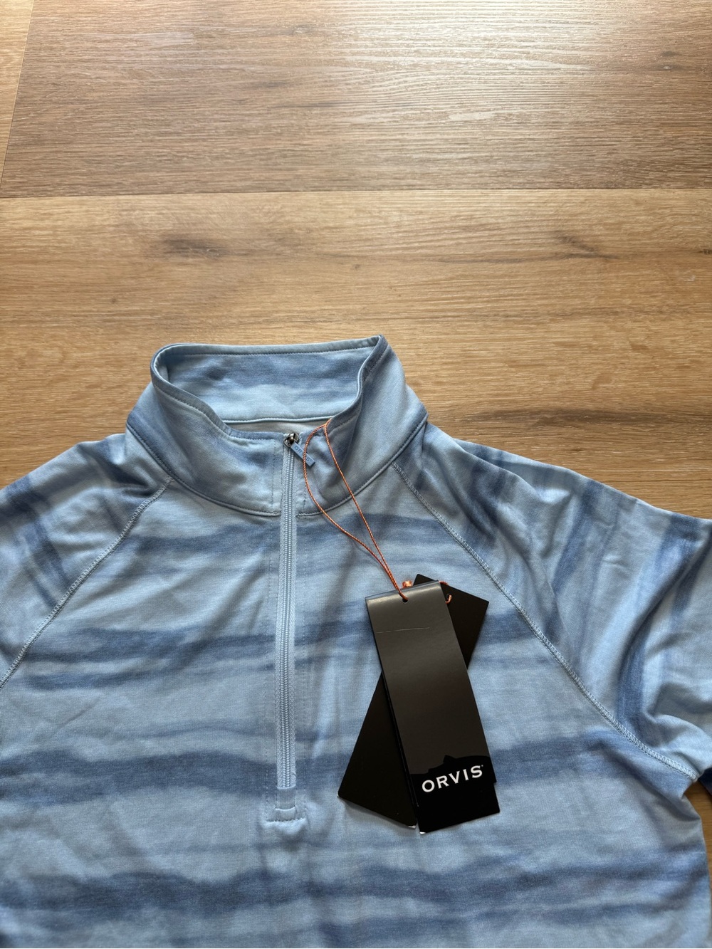 Orvis Light Blue Striped Half-Zip Mock Neck Pullover - Picture 2 of 11